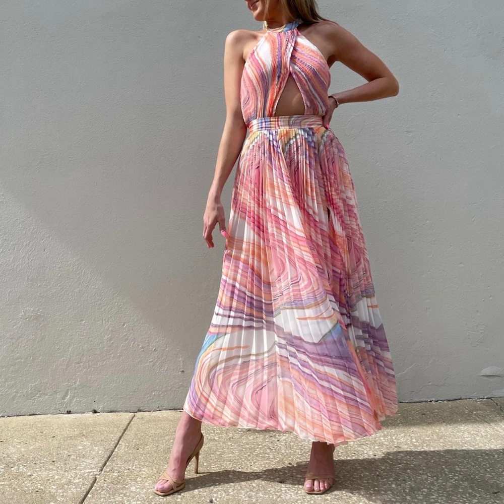 Rococo Sand Eira Marble Print Pleated Maxi Dress S NWT - Picture 5 of 16